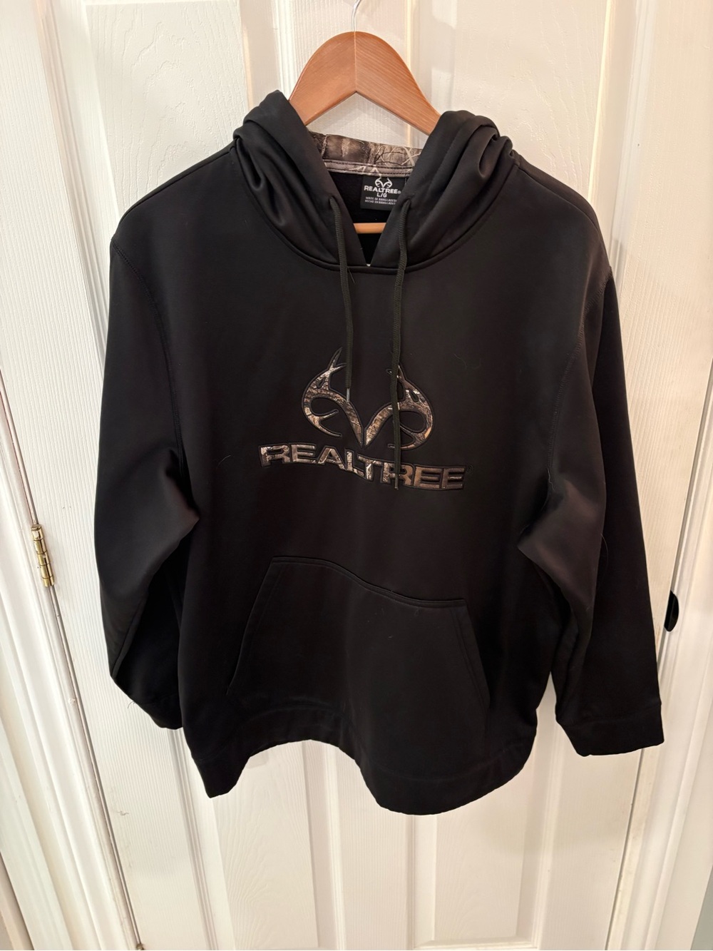 Realtree Black Pullover Hoodie with Camo Trim